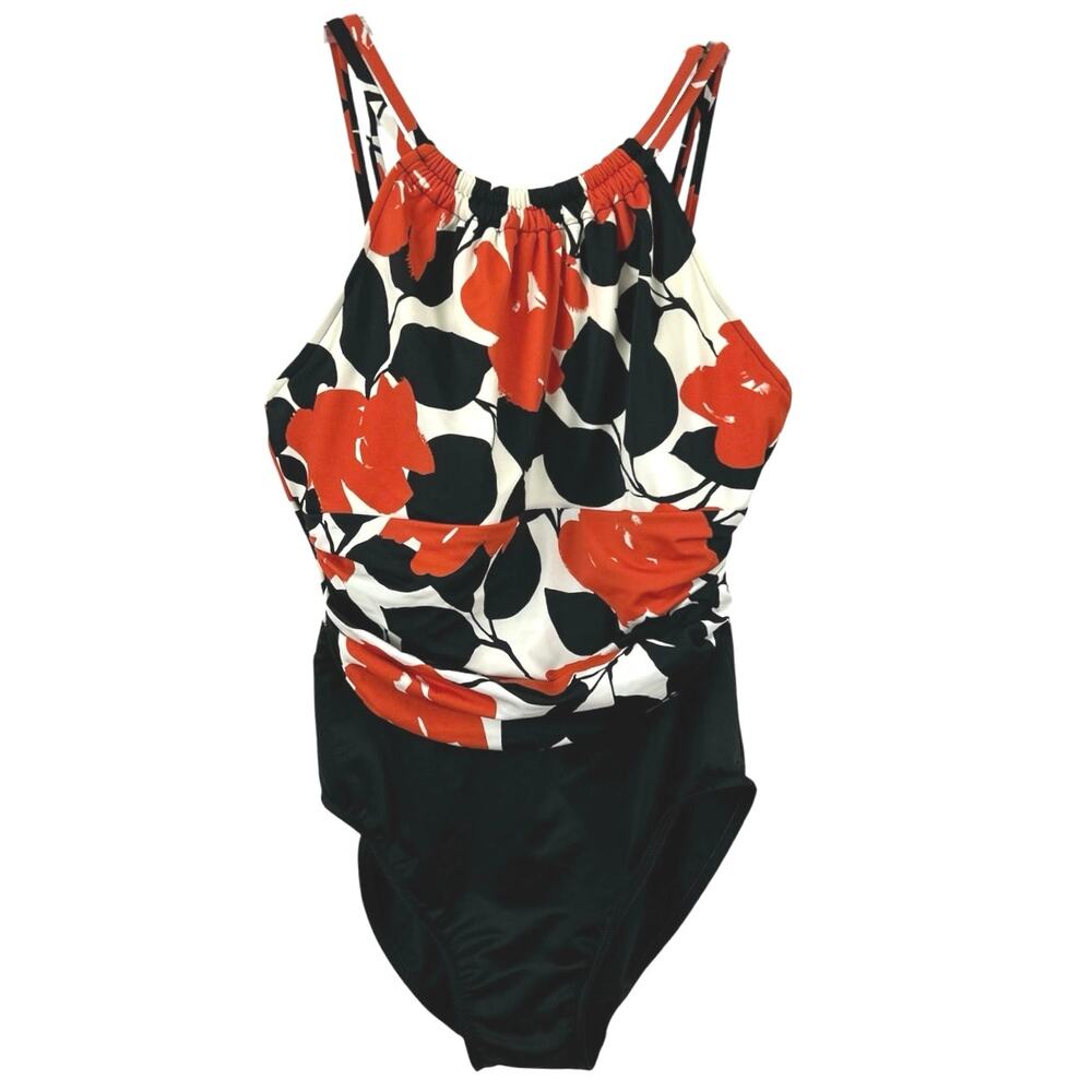Miraclesuit One Piece Swimsuit Underwire Tummy Control Floral Black Red 12